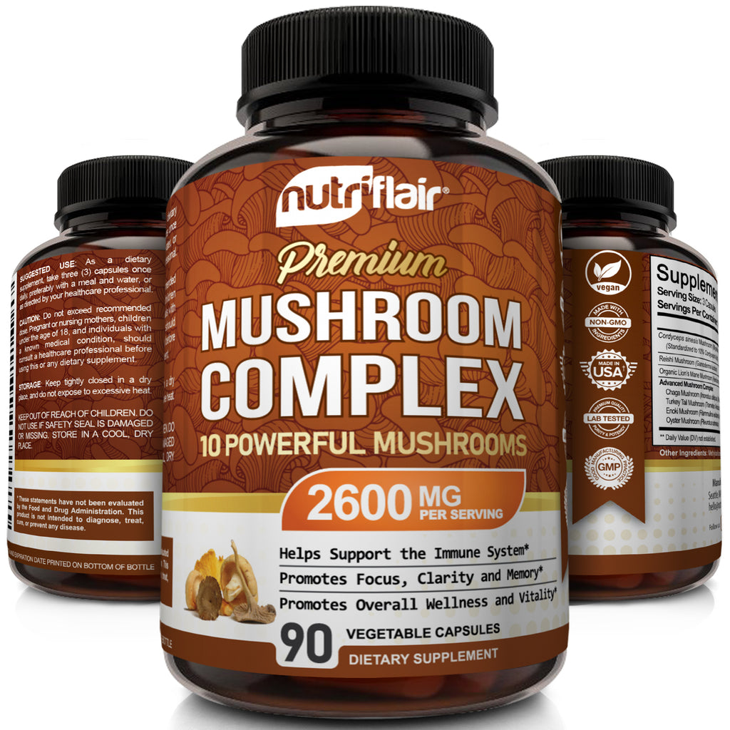 10 Mushroom Complex Supplement 2600 mg - 90 Capsules