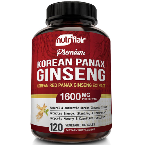 Bottle of Korean Red Panax Ginseng 1600mg Healthy Supplements- 120 Capsules from NutriFlair
