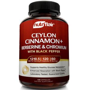 Ceylon Cinnamon + Berberine and Chromium - 120 Capsules - NutriFlair