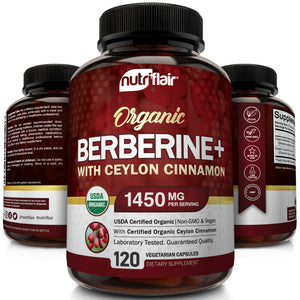 USDA Certified Organic Berberine and Ceylon Cinnamon 1400mg - 120 Capsules - NutriFlair