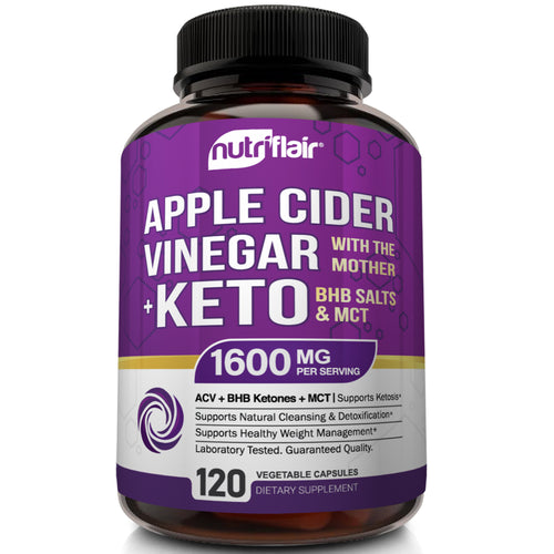 Apple Cider Vinegar plus Keto Diet Pills BHB Salts 1600mg - 120 Capsules - NutriFlair