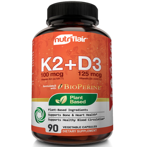 Plant-Based Vitamin K2 + D3 - 90 Capsules - NutriFlair