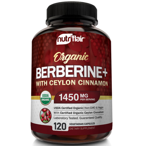 USDA Certified Organic Berberine and Ceylon Cinnamon 1400mg - 120 Capsules - NutriFlair