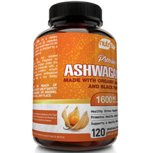 Organic Ashwagandha and Black Pepper 1600mg - 120 capsules - NutriFlair