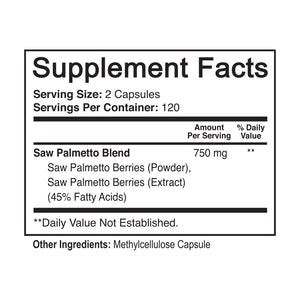 Premium Saw Palmetto Berry Extract 750mg - 120 Capsules - NutriFlair