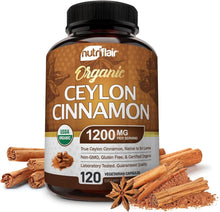 NutriFlair Organic Ceylon Cinnamon (100% Certified ) 1200mg per Serving, 120 Capsules - Joints, Inflammatory, Antioxidant, Glucose Metabolism Support- 120 Count (Pack of 1)