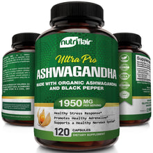Organic Ashwagandha Capsules 1950mg, 120 Capsules with Black Pepper Root Powder - NutriFlair